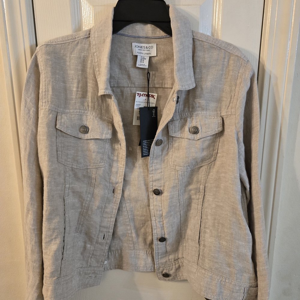 Jones New York Beige Linen Trucker Jacket